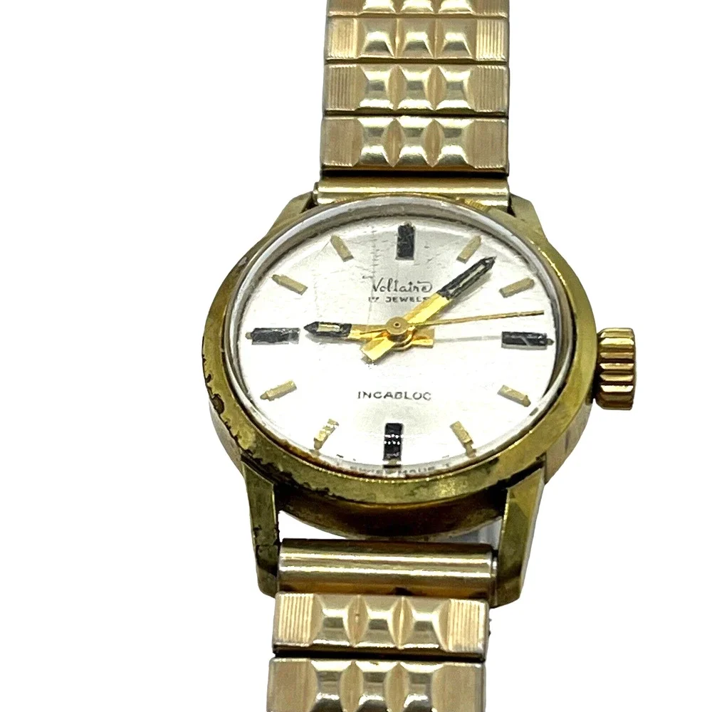Voltaire Incabloc Watch Women's Vintage Swiss Waterproof Scuffed Gold Tone